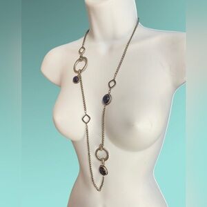 CHICO'S Silver Tone Blue Cabachons Long Necklace